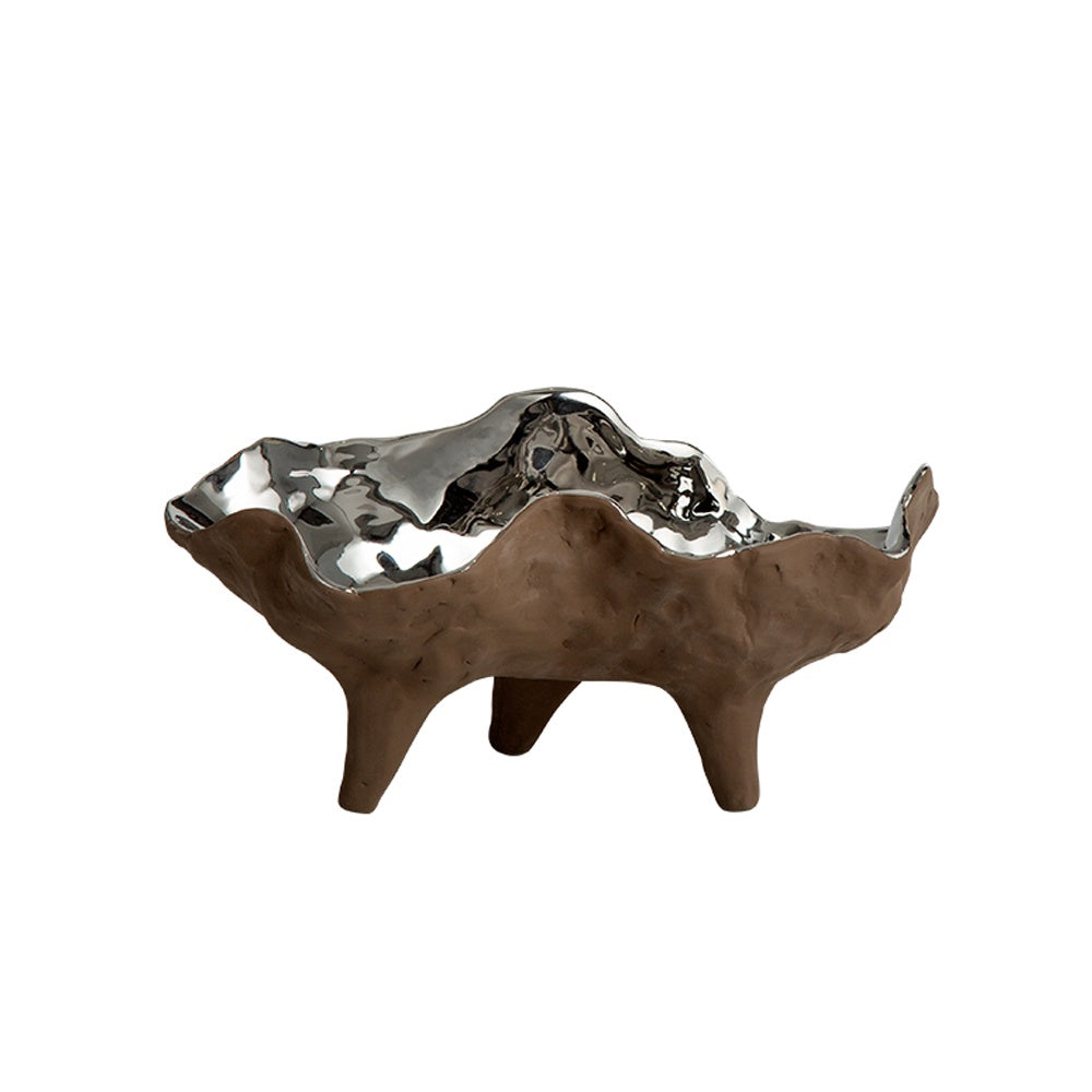 Brown Ceramic Irregular Bowl with Feet FD-D23074B