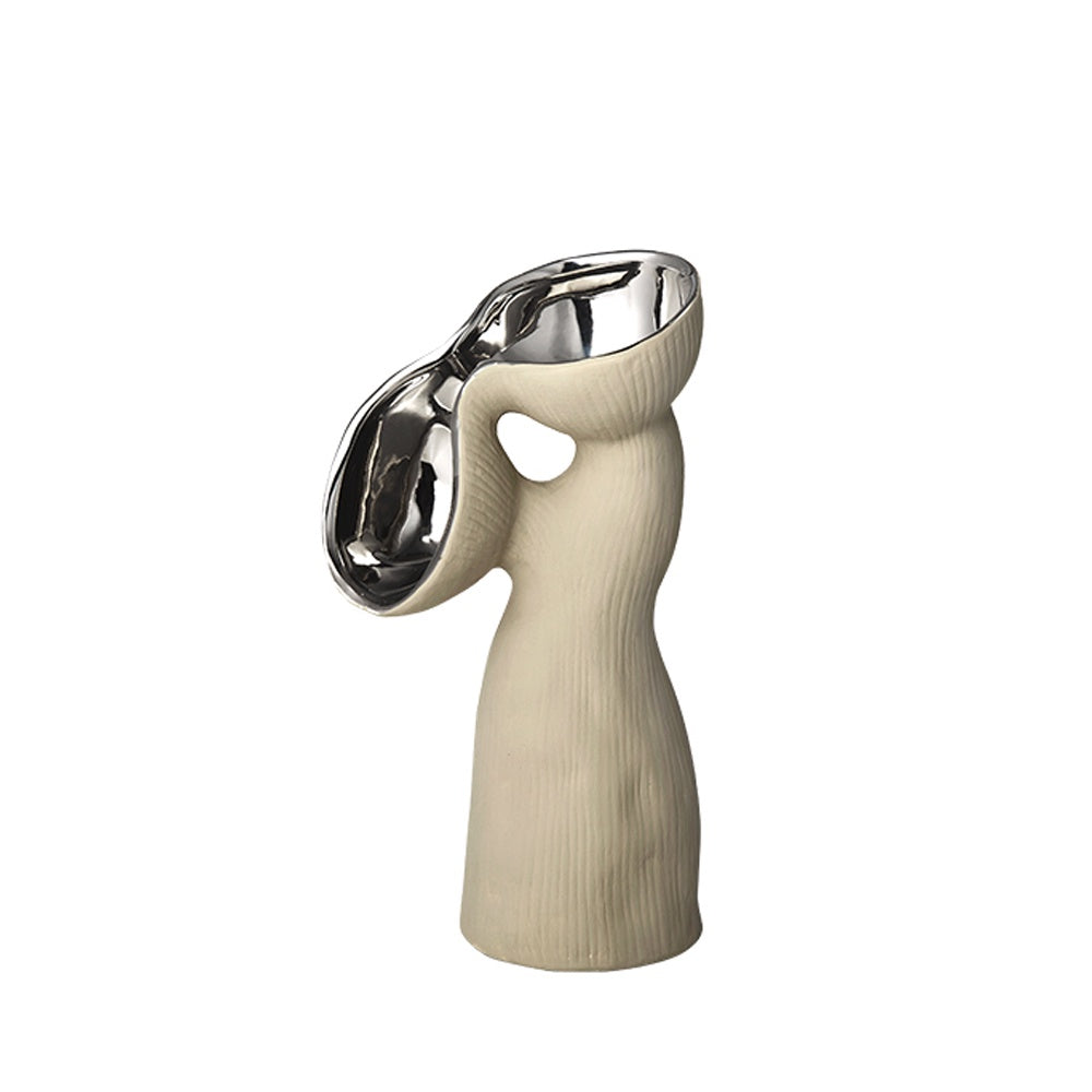 Offwhite & Silver Ceramic Bud Vase FD-D23075B