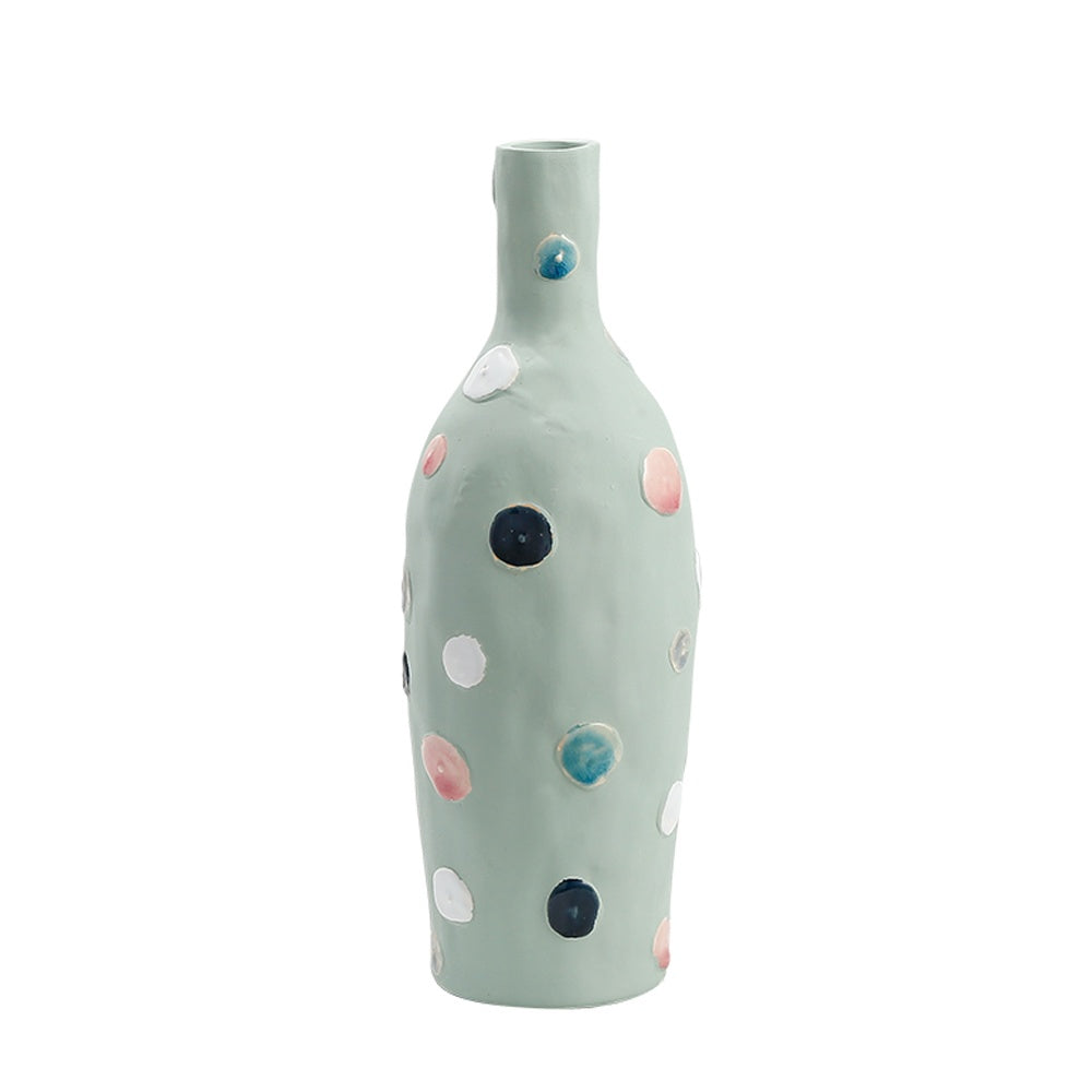 Pale Mint Ceramic Vase with Colorful Polkadots FD-D23076