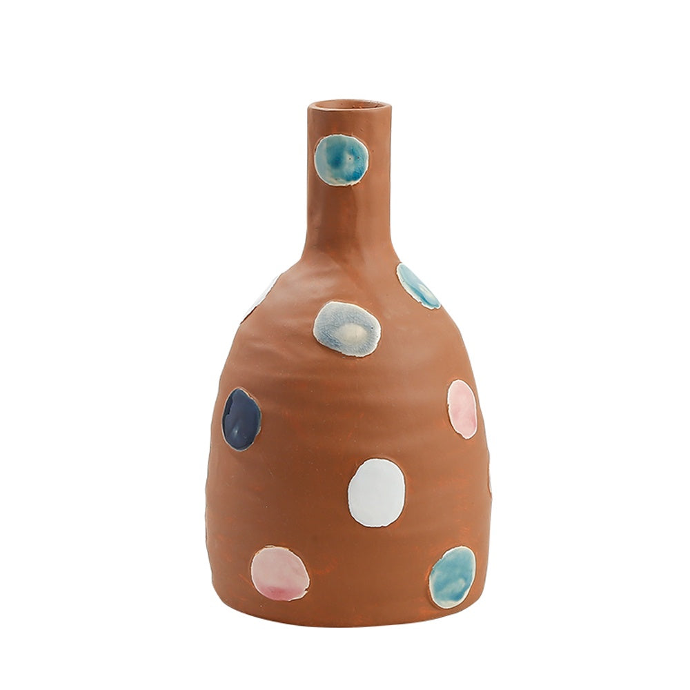 Clay Ceramic Vase with Colorful Polkasots FD-D23077