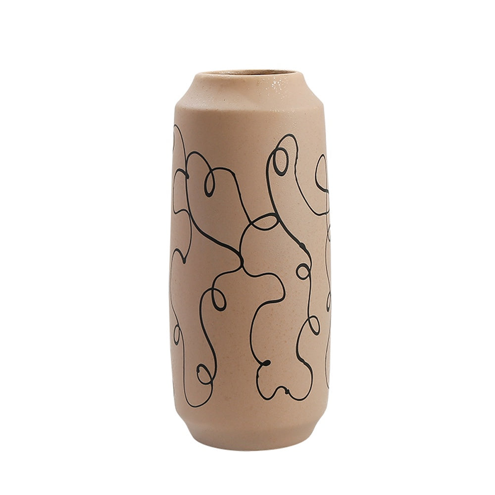 Dark Beige Ceramic Vase with Doodles - Tall FD-D23079A