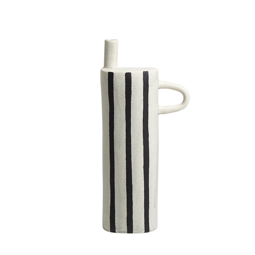 Black & White Ceramic Vase with Stripe & Handle Detail FD-D23088A