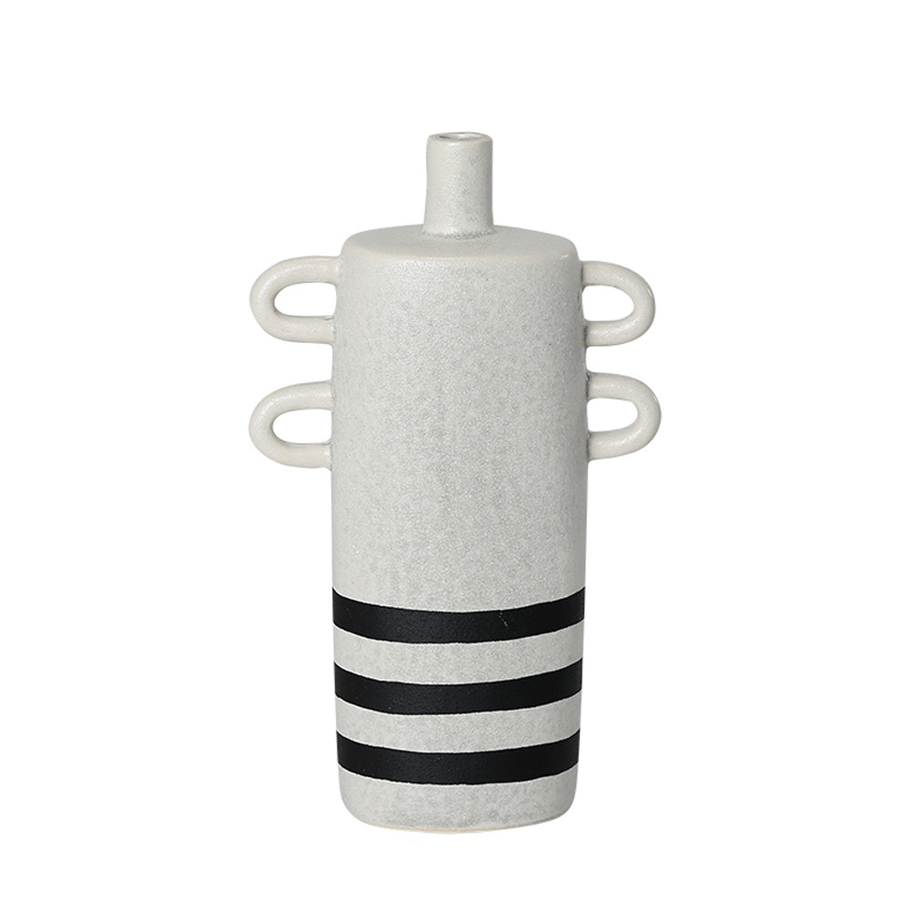 Black & White Ceramic Vase with Stripe & Handle Detail FD-D23088B