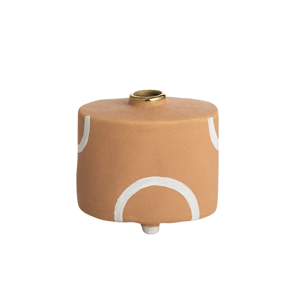 Clay & White Ceramic Vase with Semicircle Detail FD-D23089D