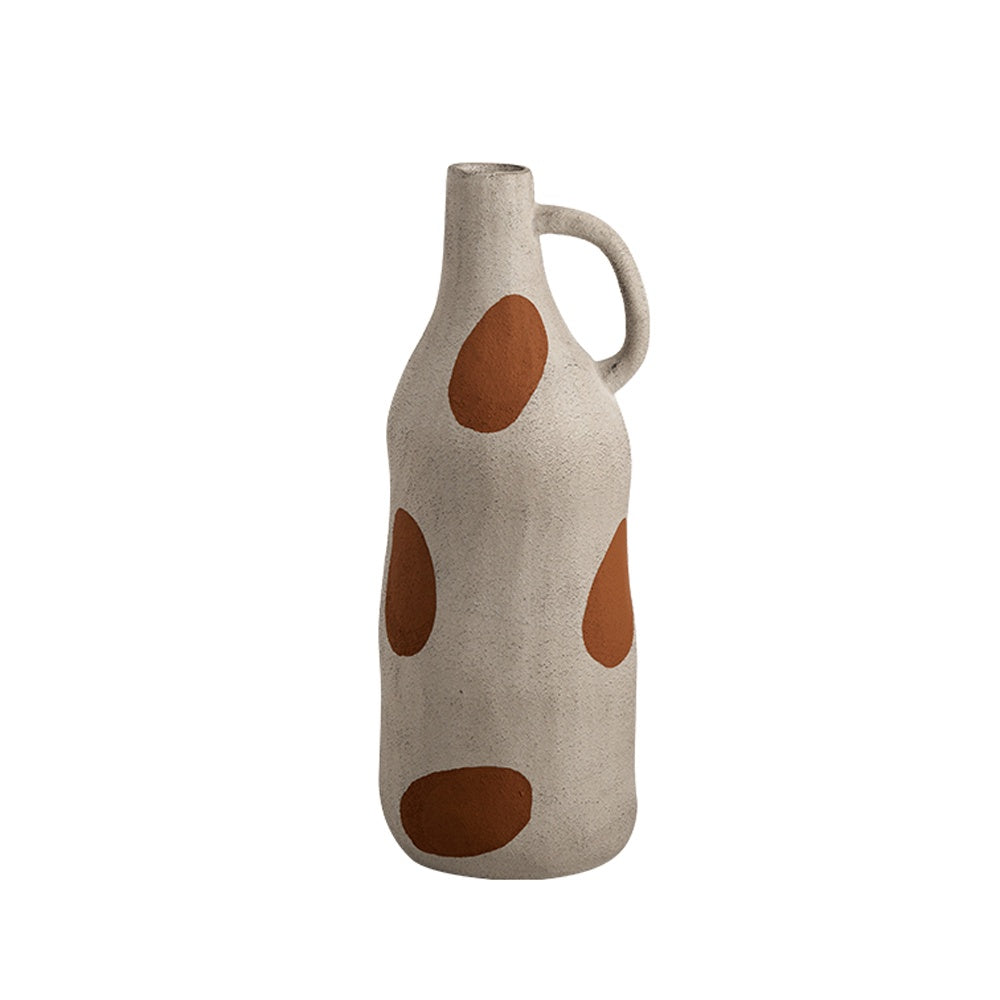 Taupe & Clay Ceramic Vase with Polkadots & Handle Detail FD-D23091A