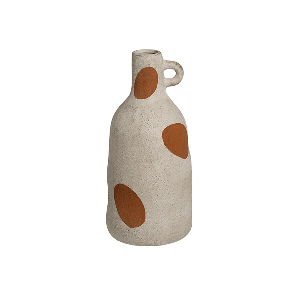Taupe & Clay Ceramic Vase with Polkadots & Handle Detail FD-D23091B