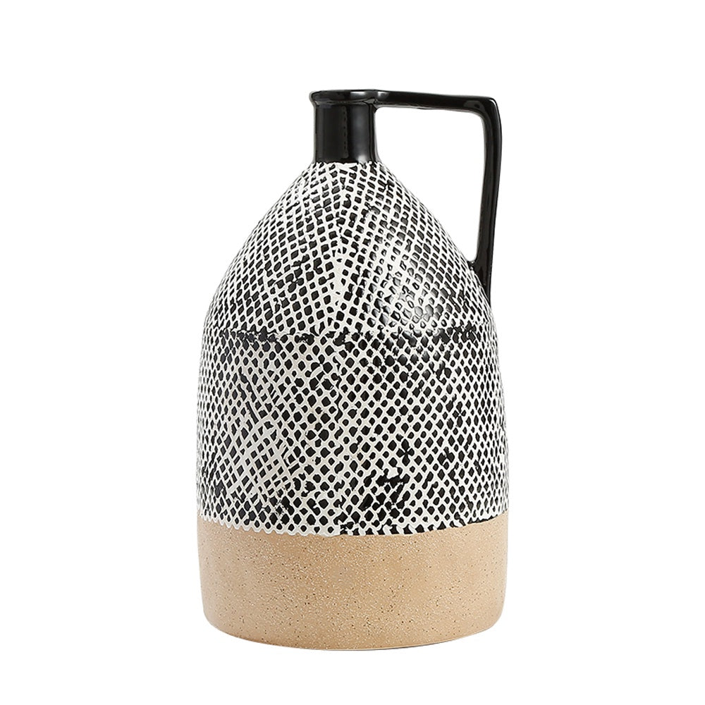 Black & White Ceramic Vessel with Handle Detail FD-D23102A
