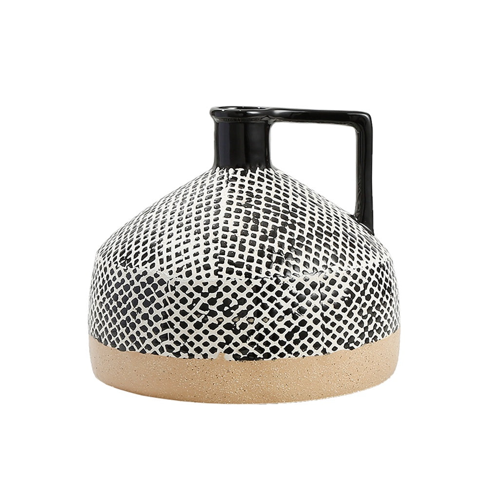 Black & White Ceramic Vessel with Handle Detail FD-D23102B