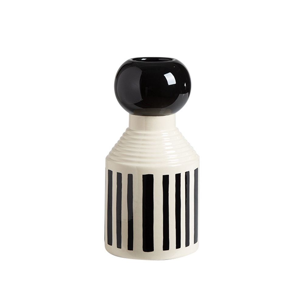 Black & White Striped Ceramic Vase FD-D23108C