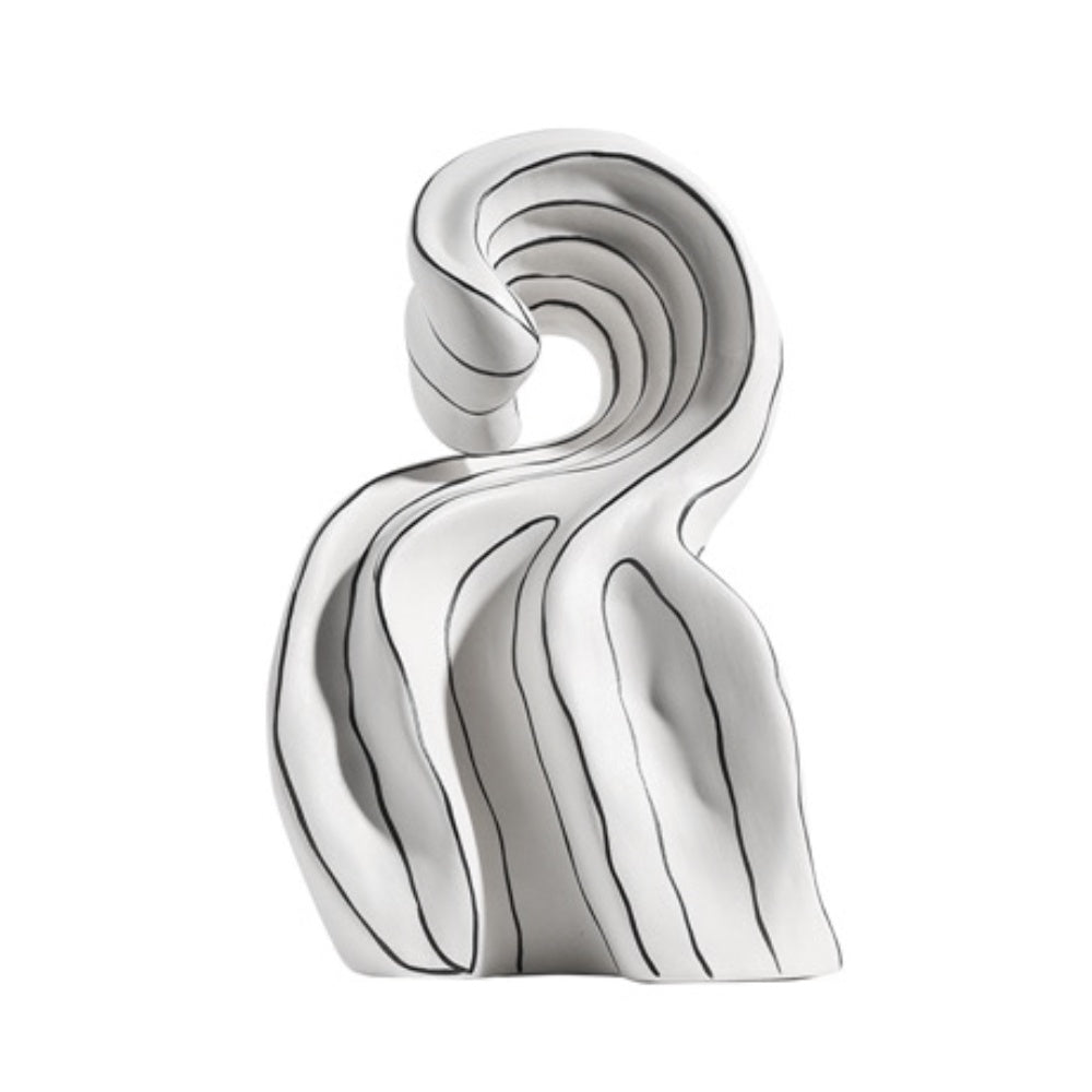 White Abstract Ceramic Sculpture with Line Detail GT353-W