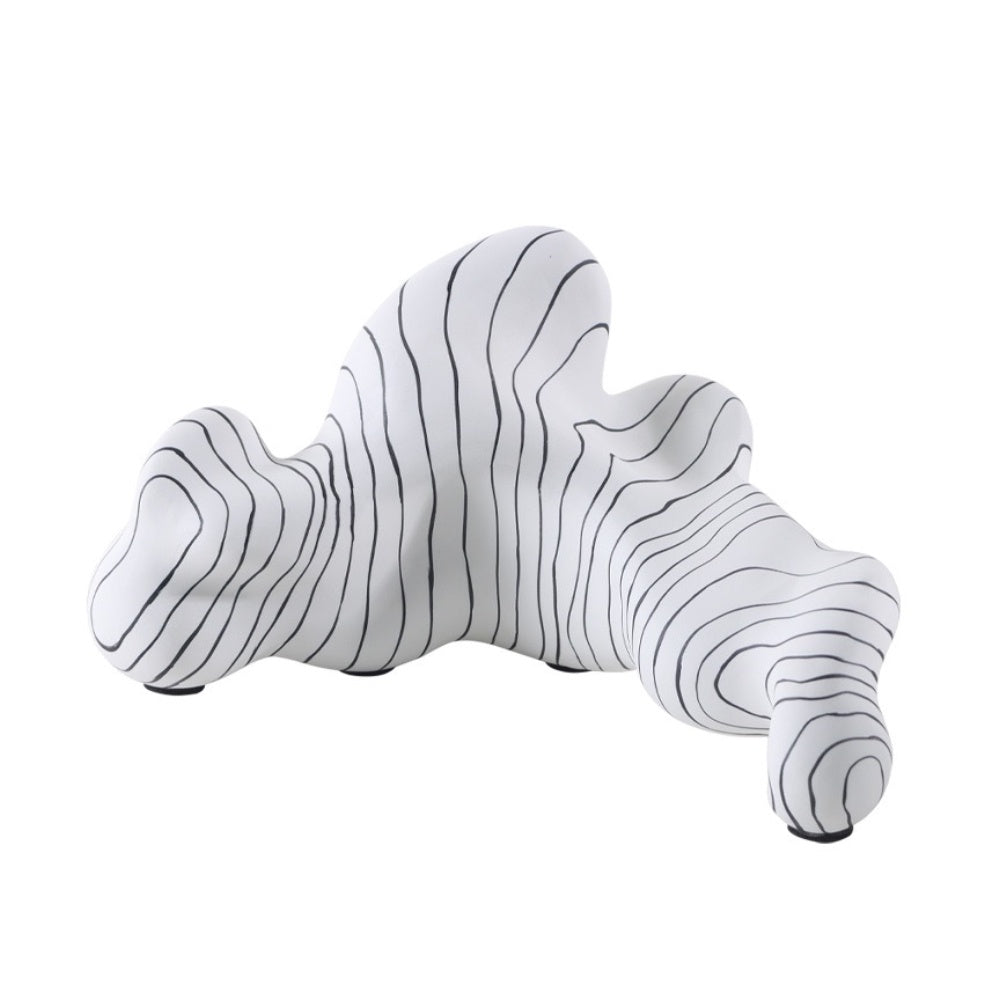 White Resin Abstract Sculpture with Black Stripes H1574