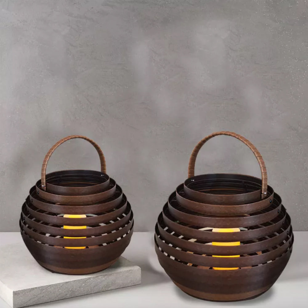 Solar Round Iron & Rattan Lantern - Medium HK-S018-16