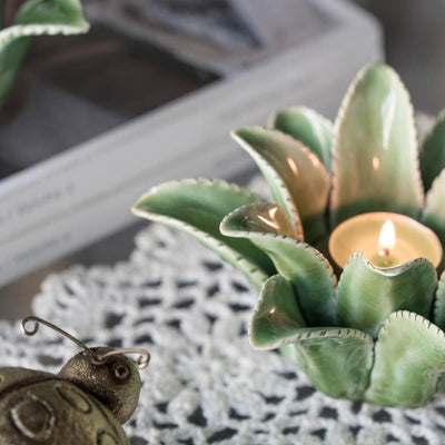 Green Ceramic Succulent Shaped Candleholder HP0388
