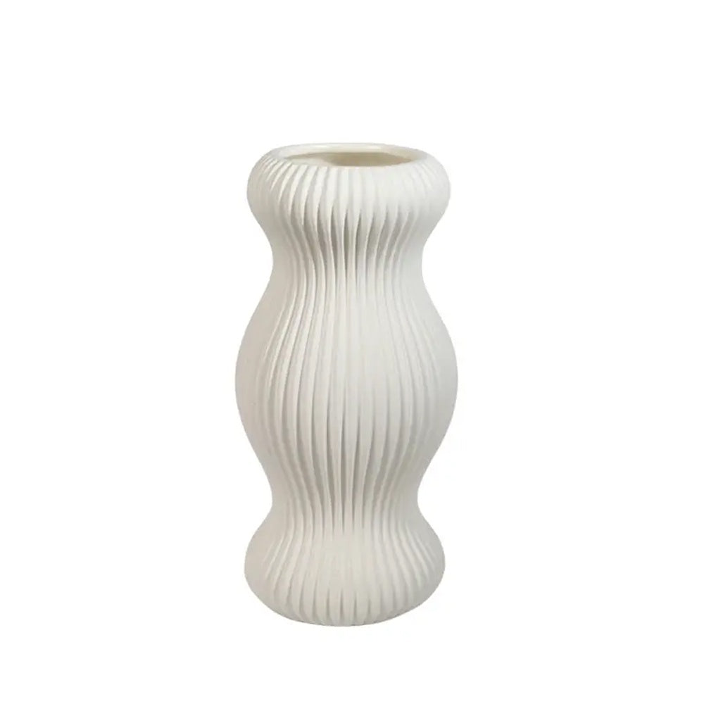 White Ceramic Ribbed Vase HP1551