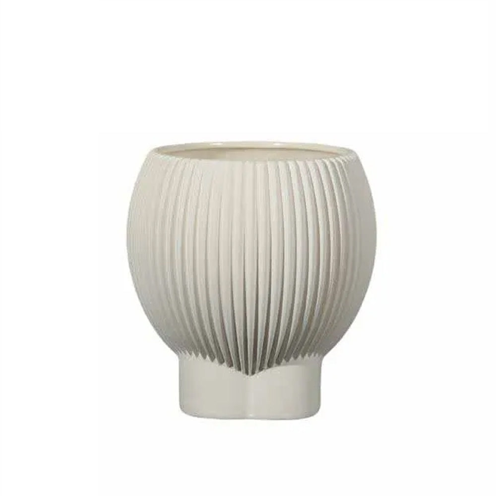 White Ceramic Ribbed Vase HP1554