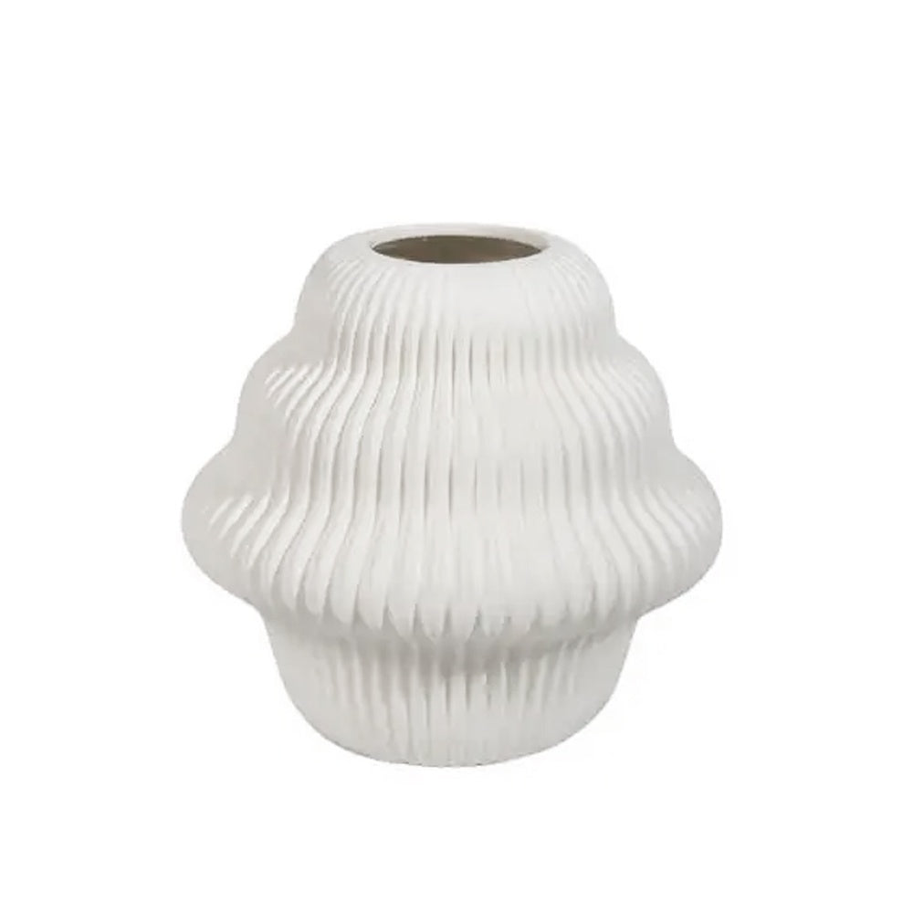 White Ceramic Ribbed Vase HP1555