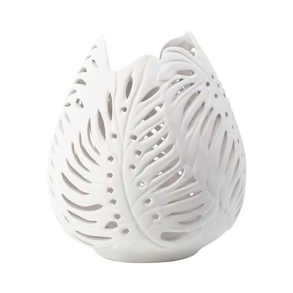 White Ceramic Decorative Vase with Monstera Detail HPYG0332W