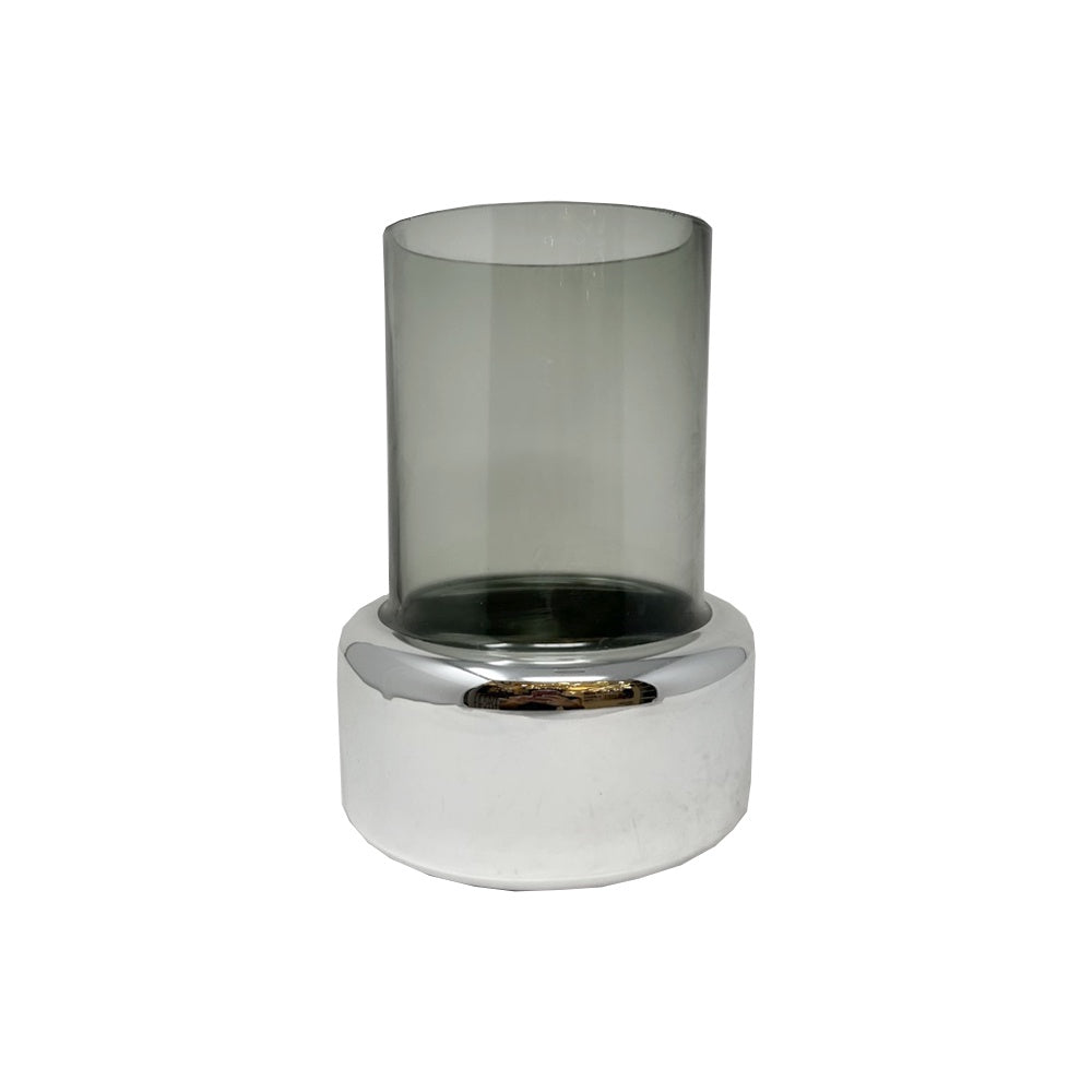 Smoke Glass Vase with Chrome Detail - Small HY021
