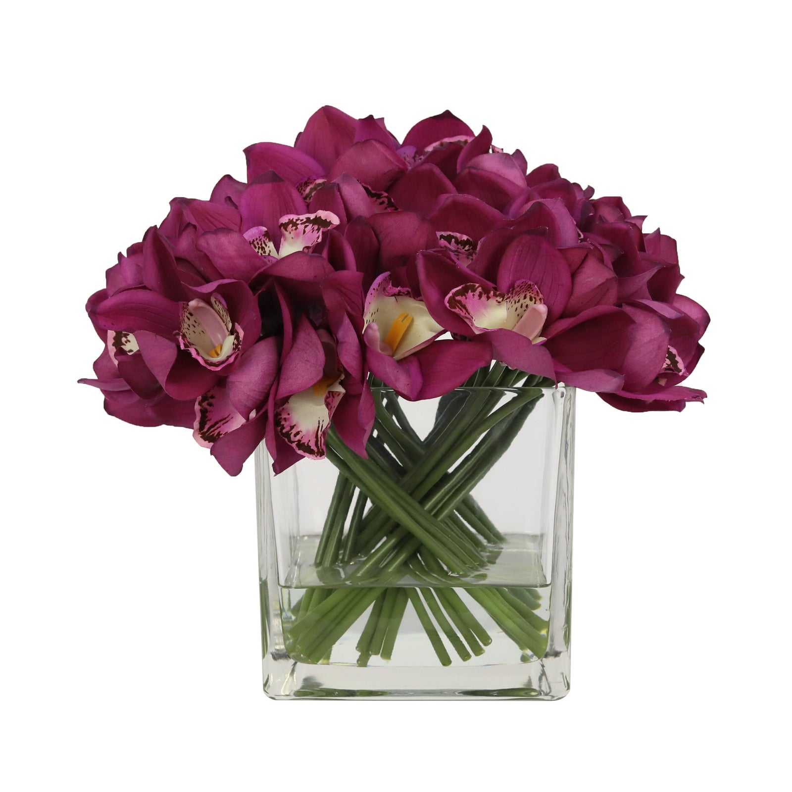 Dark Pink Artificial Cymbidium Arrangement in Square Vase - Large IHR-CYM115-DP-L