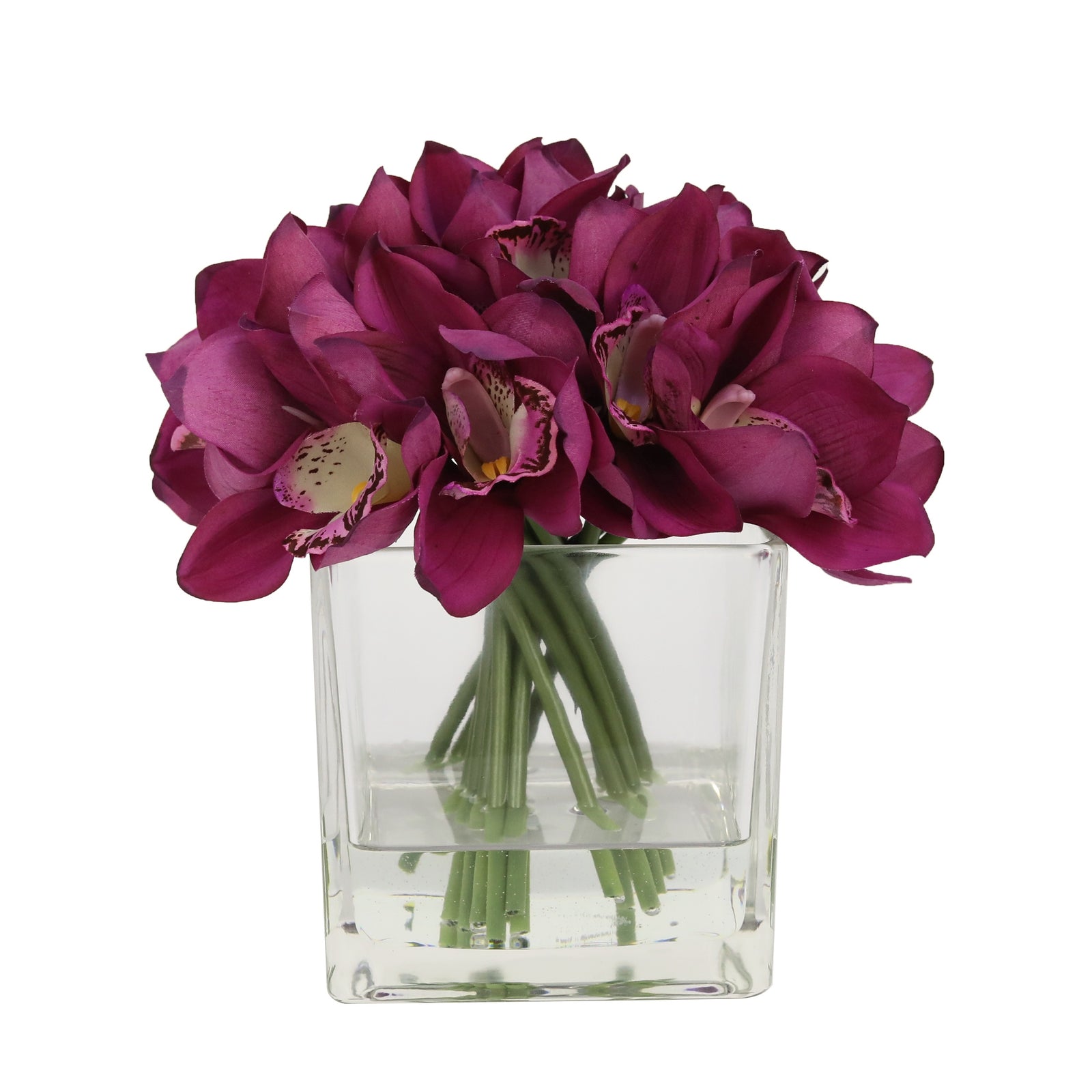 Dark Pink Artificial Cymbidium Arrangement in Square Vase - Medium IHR-CYM115-DP-M