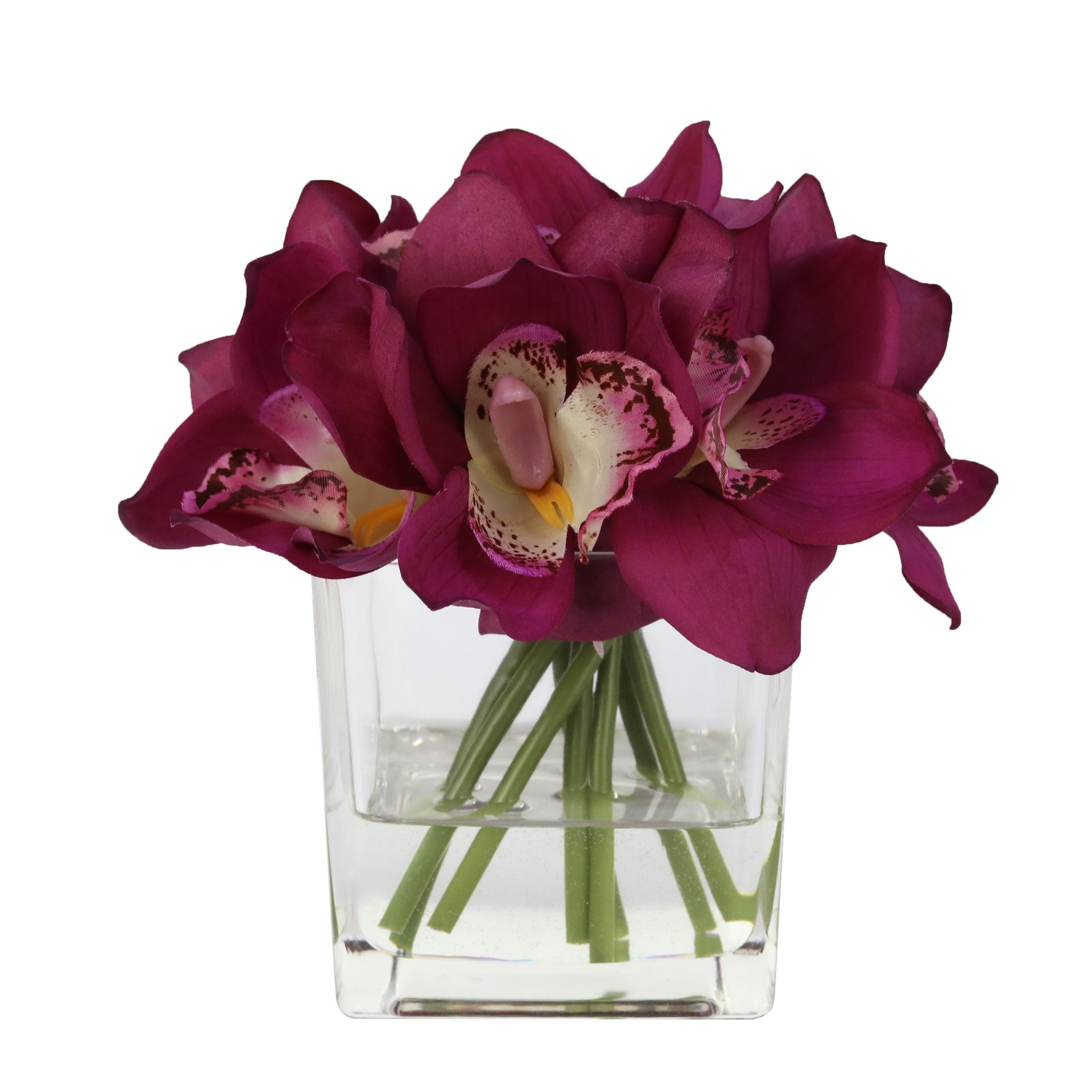 Dark Pink Artificial Cymbidium Arrangement in Square Vase - Small IHR-CYM115-DP-S