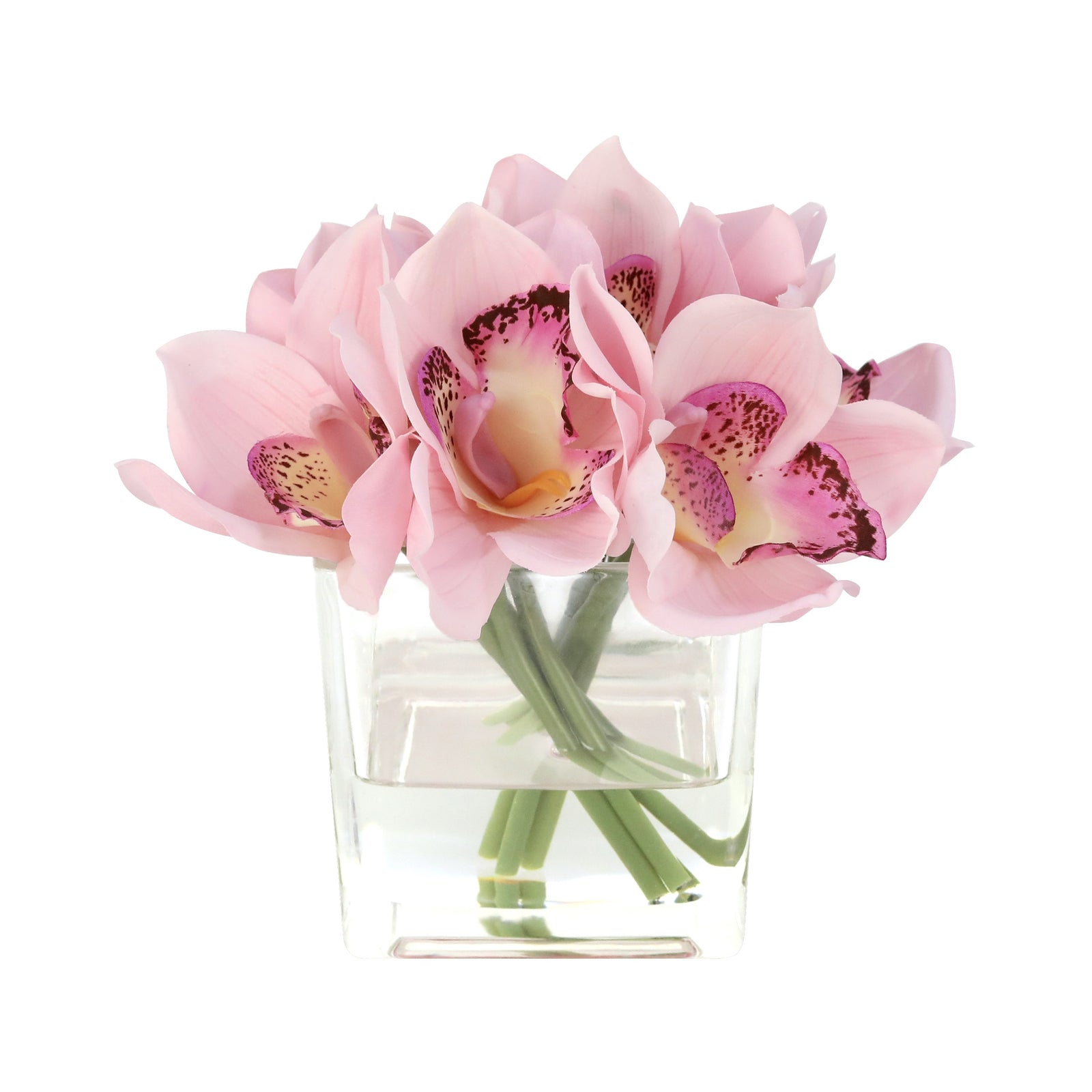 Light Pink Artificial Cymbidium Arrangement in Square Vase - Small IHR-CYM115-LP-S