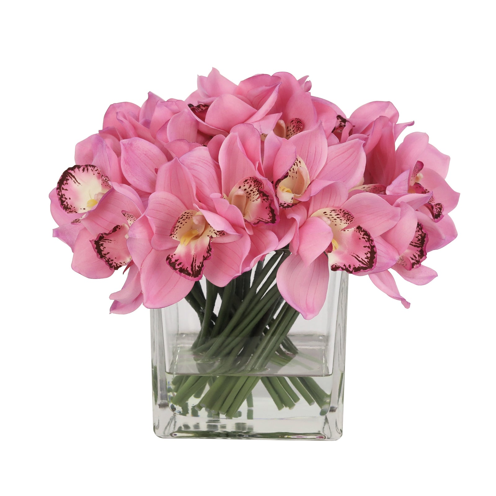 Pink Artificial Cymbidium Arrangement in Square Vase - Large IHR-CYM115-PK-L