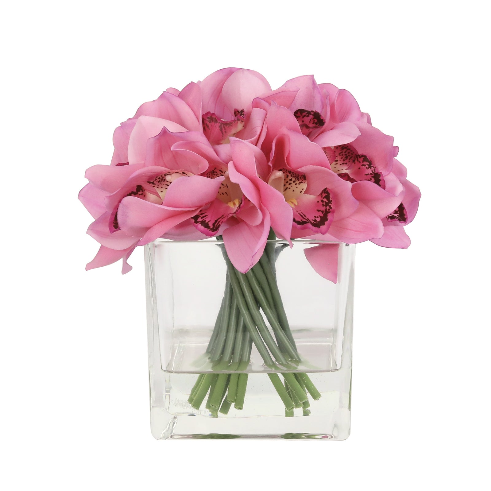Pink Artificial Cymbidium Arrangement in Square Vase - Medium IHR-CYM115-PK-M