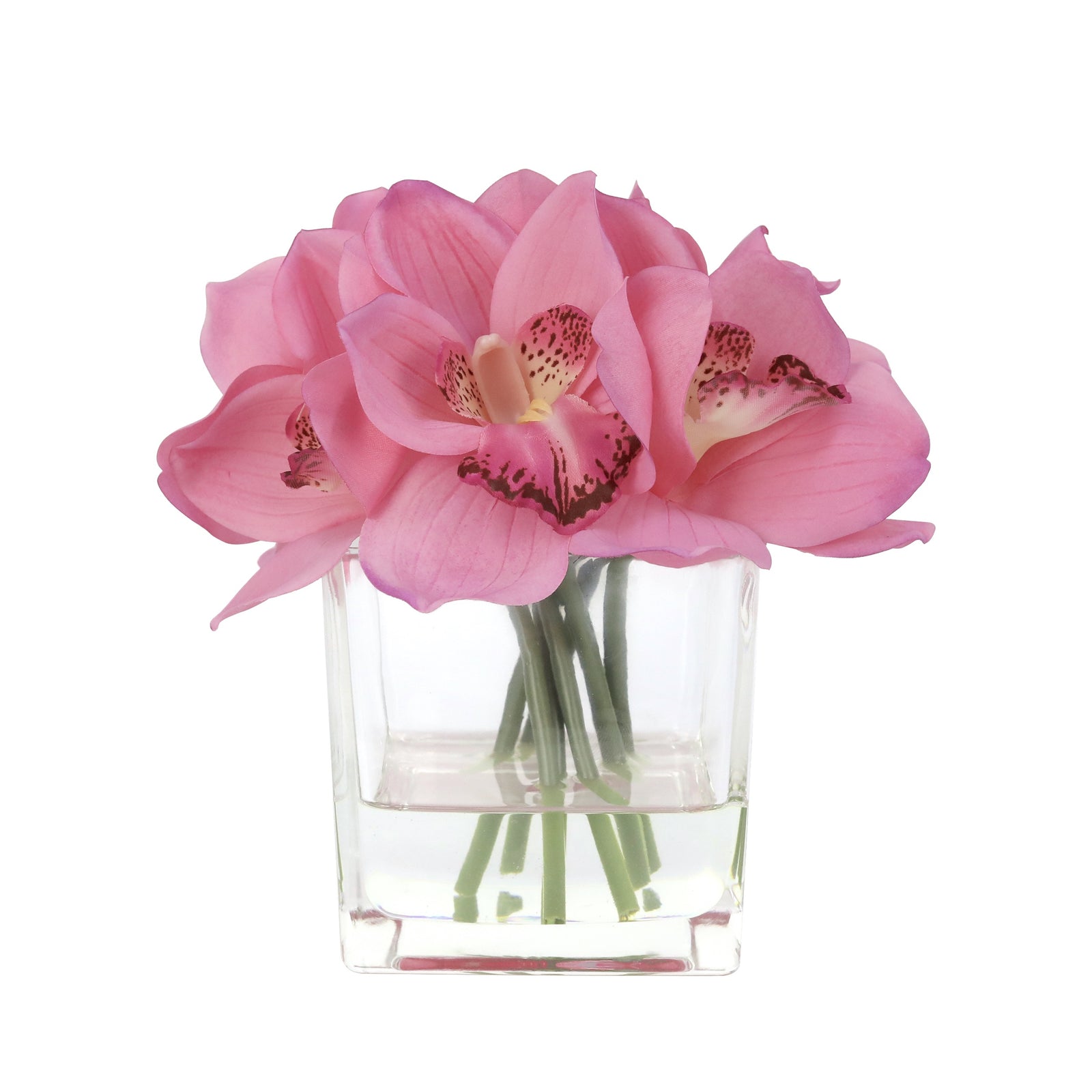 Pink Artificial Cymbidium Arrangement in Square Vase - Small IHR-CYM115-PK-S