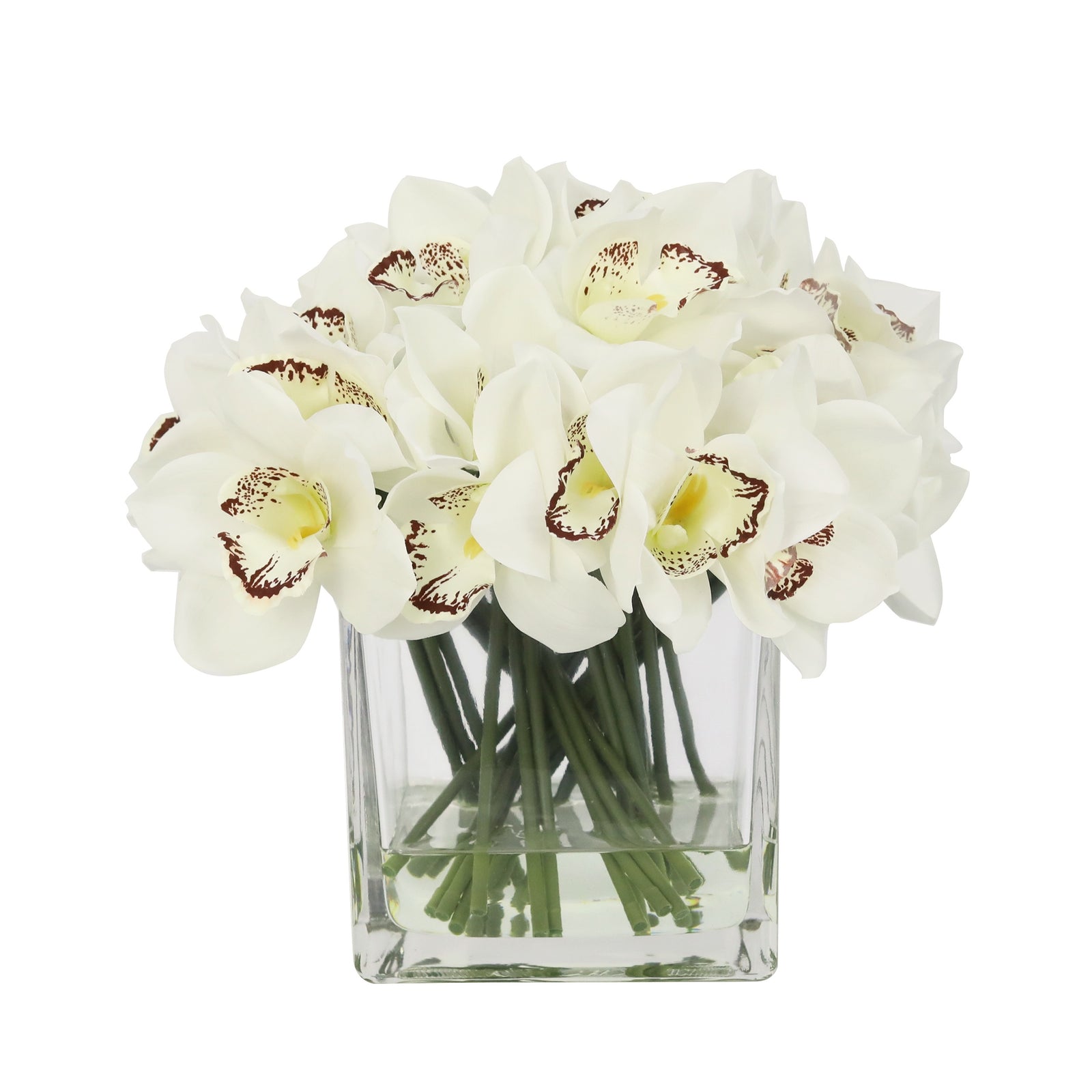 White Artificial Cymbidium Arrangement in Square Vase - Large IHR-CYM115-W-L