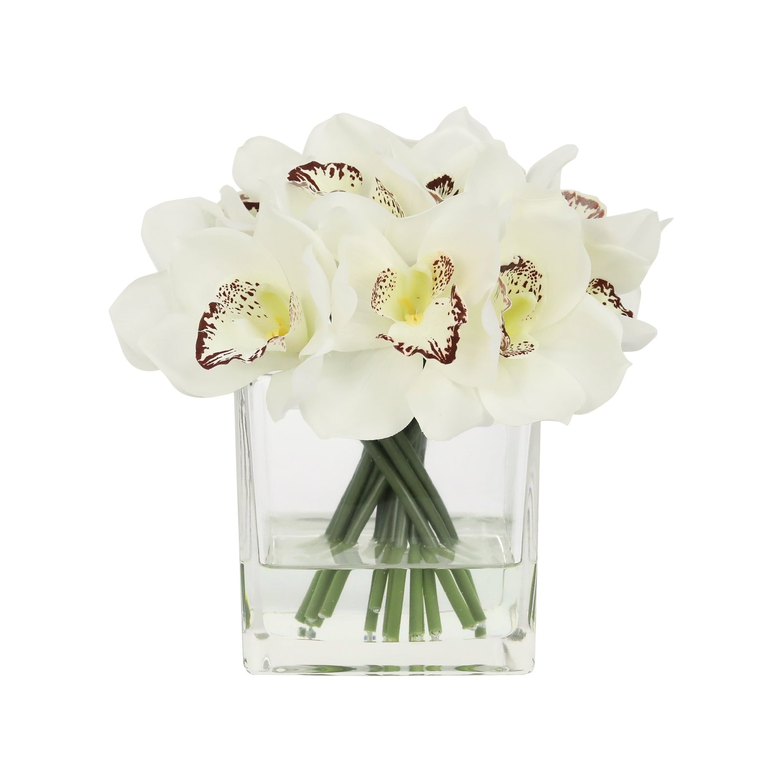 White Artificial Cymbidium Arrangement in Square Vase - Medium IHR-CYM115-W-M