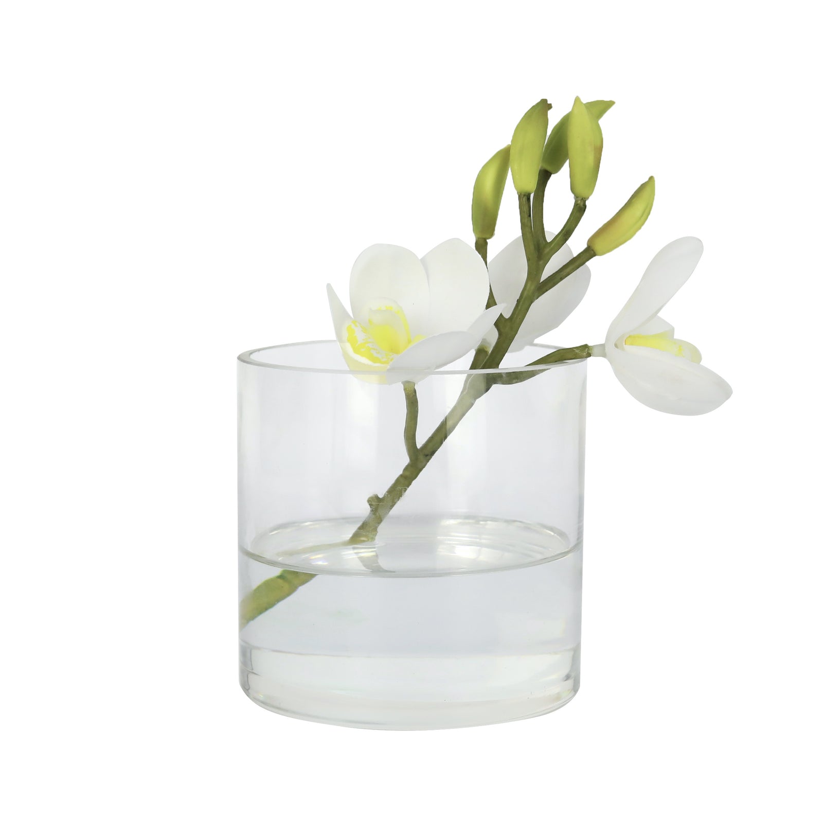 White Artificial Cymbidium Arrangement in Cylindrical Vase IHR-CYM117-W
