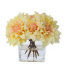 Yellow Artificial Dahlia Arrangement in Glass Square Vase - Medium IHR-DAH101-YL-M