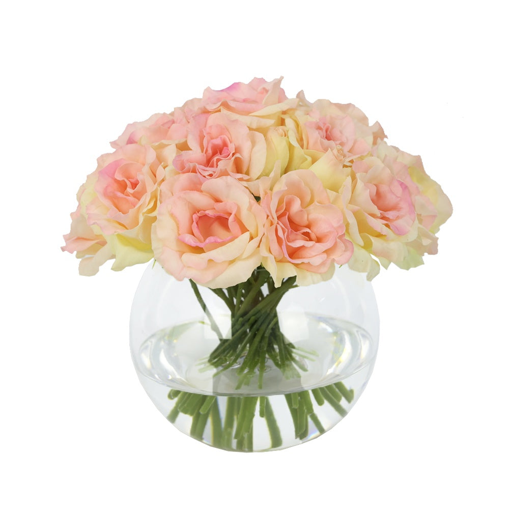 Light Pink Artificial Eustoma Arrangement in Glass Globe Vase - Small IHR-EUS010-LP-S