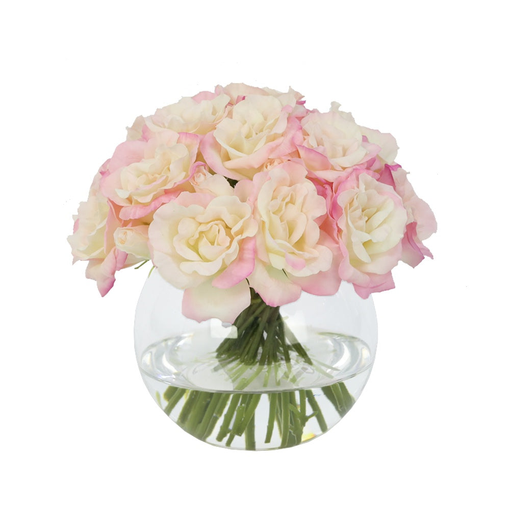 Milk Pink Artificial Eustoma Arrangement in Glass Globe Vase - Small IHR-EUS010-MP-S