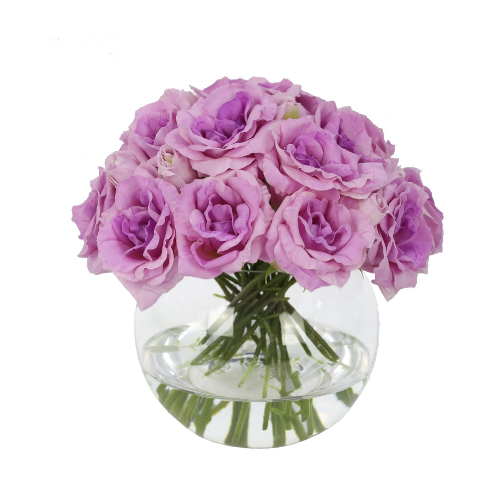 Purple Artificial Eustoma Arrangement in Glass Globe Vase - Small IHR-EUS010-PR-S