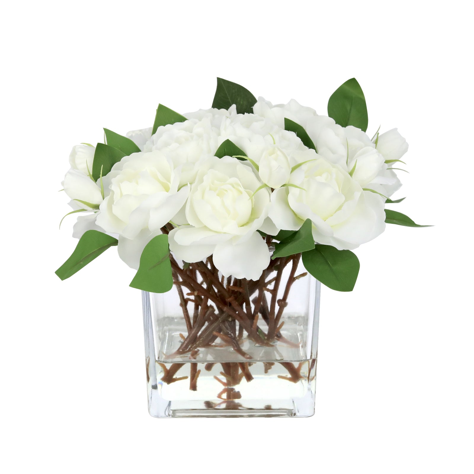 White Artificial Gardenia Arrangement in Square Vase IHR-GRD114-W