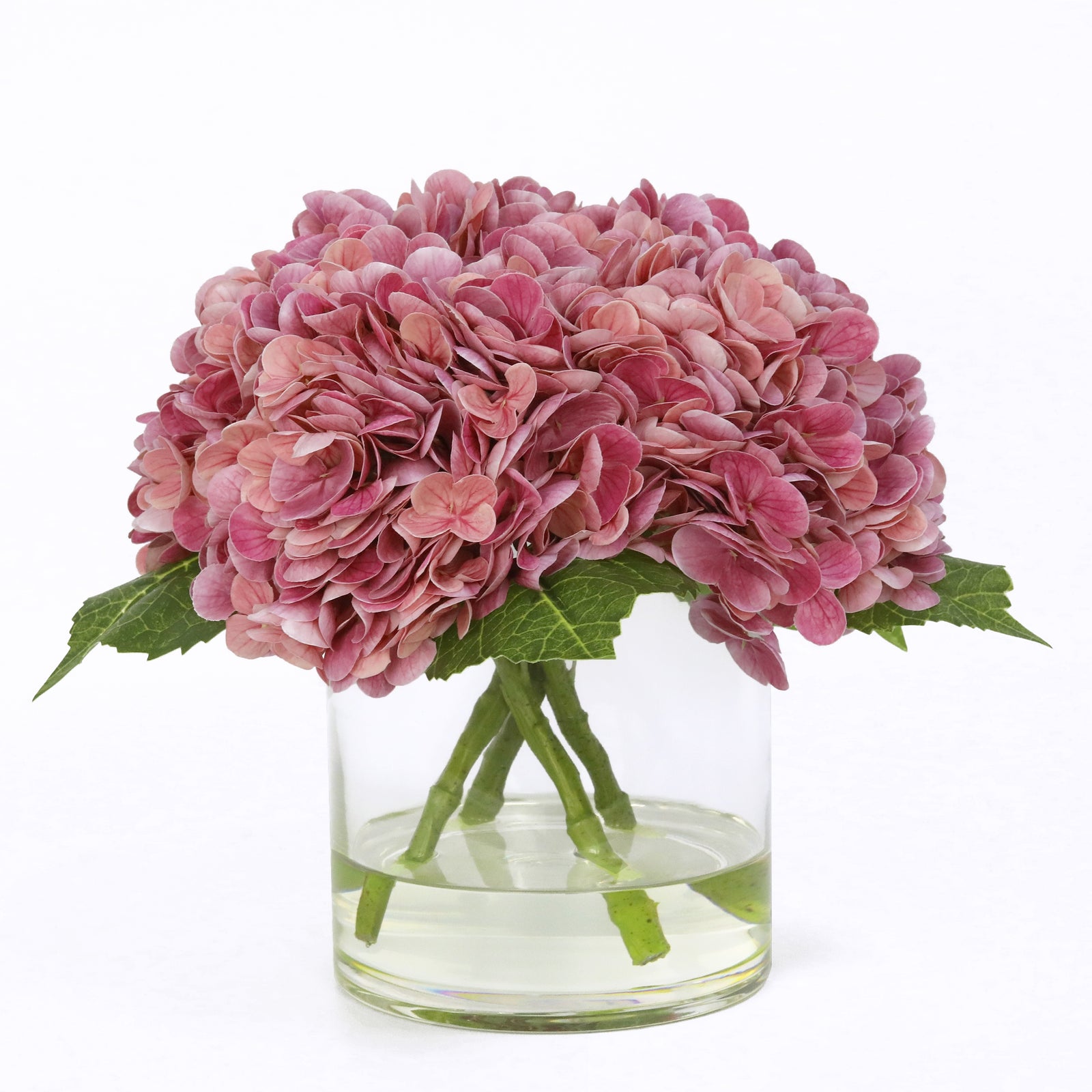 Dark Pink Artificial Hydrangea Arrangement in Cylindrical Vase - Large IHR-HYD010-DP-L