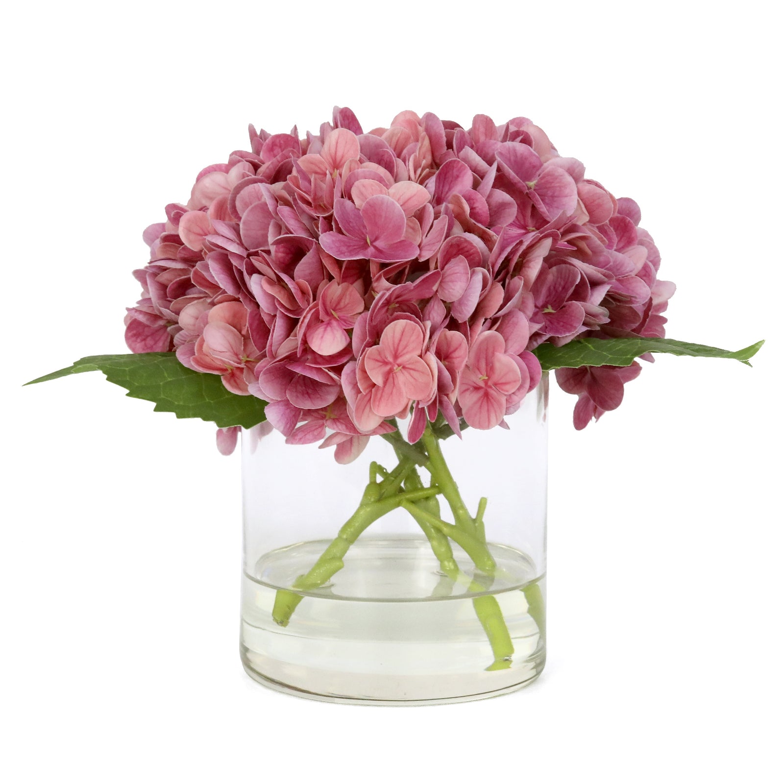 Dark Pink Artificial Hydrangea Arrangement in Cylindrical Vase - Medium IHR-HYD010-DP-M