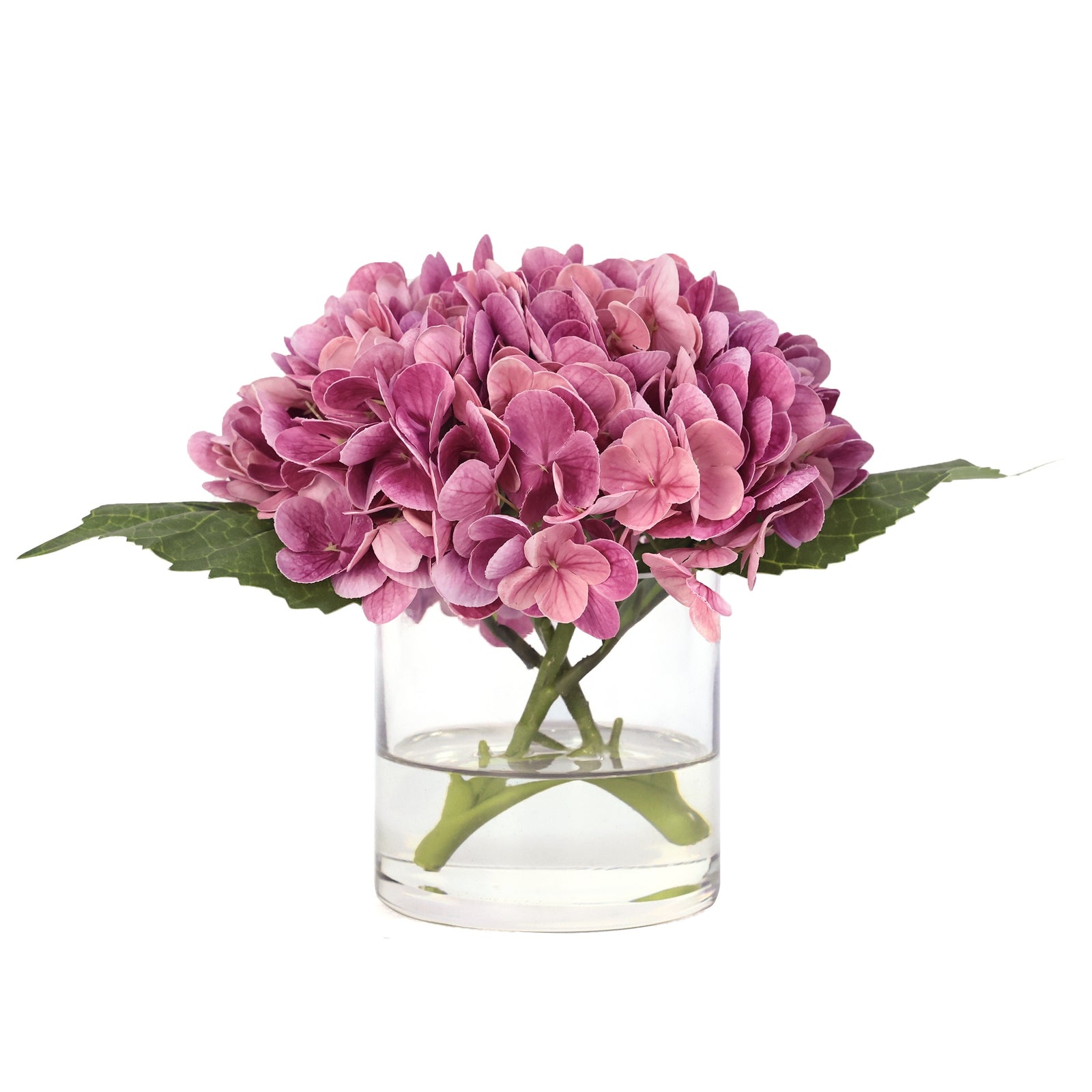 Dark Pink Artificial Hydrangea Arrangement in Cylindrical Vase - Small IHR-HYD010-DP-S