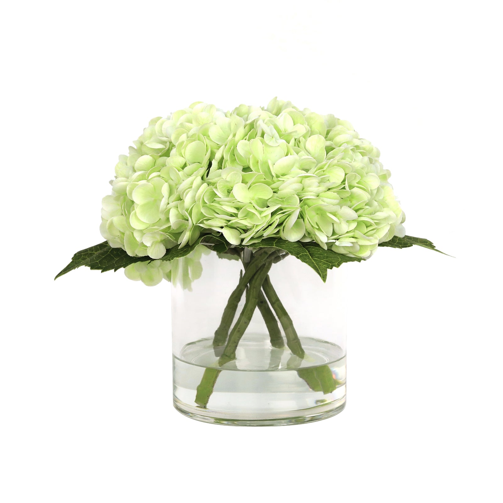 Light Green Artificial Hydrangea Arrangement in Cylindrical Vase - Large IHR-HYD010-LG-L