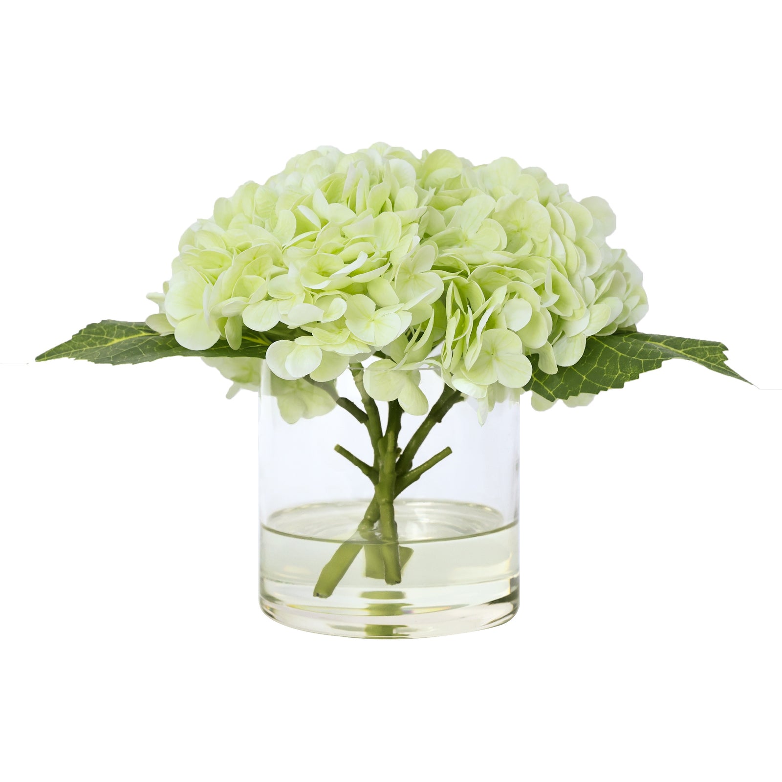 Light Green Artificial Hydrangea Arrangement in Cylindrical Vase - Medium IHR-HYD010-LG-M