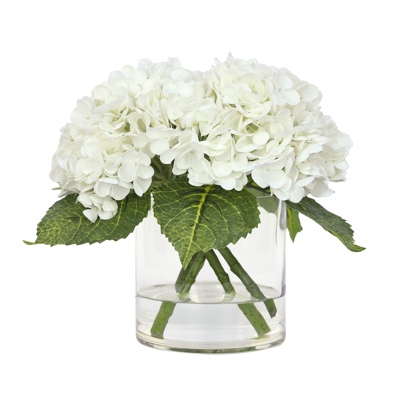 White Artificial Hydrangea Arrangement in Cylindrical Vase - Large IHR-HYD010-W-L