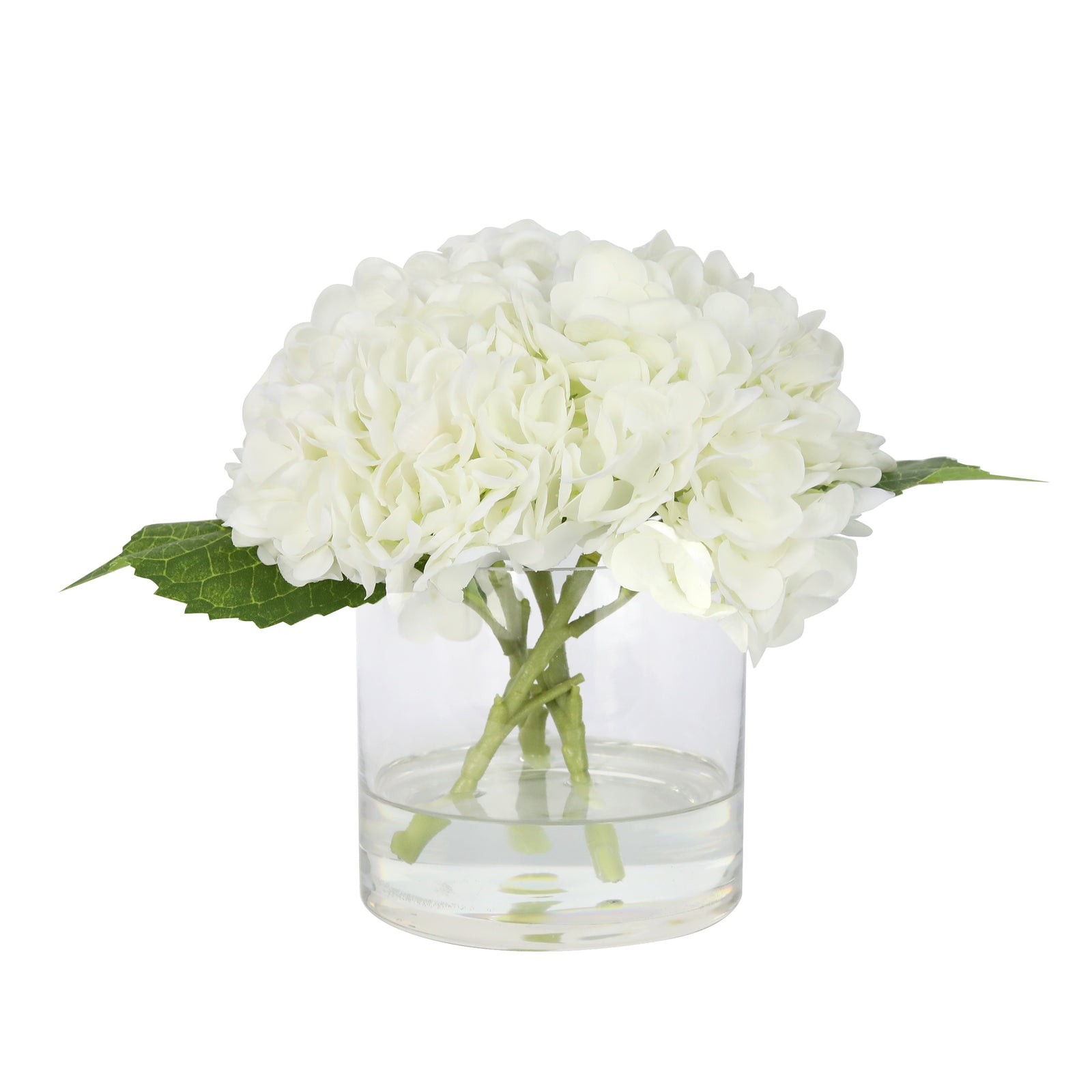 White Artificial Hydrangea Arrangement in Cylindrical Vase - Medium IHR-HYD010-W-M