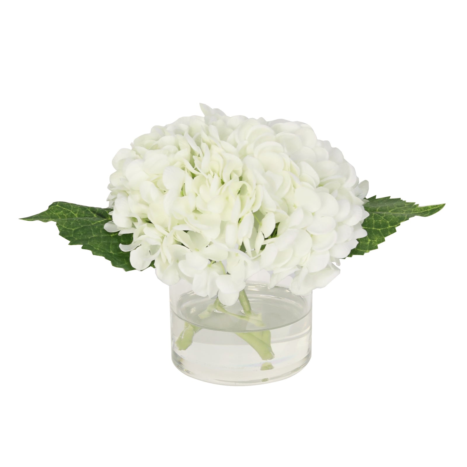 White Artificial Hydrangea Arrangement in Cylindrical Vase - Small IHR-HYD010-W-S