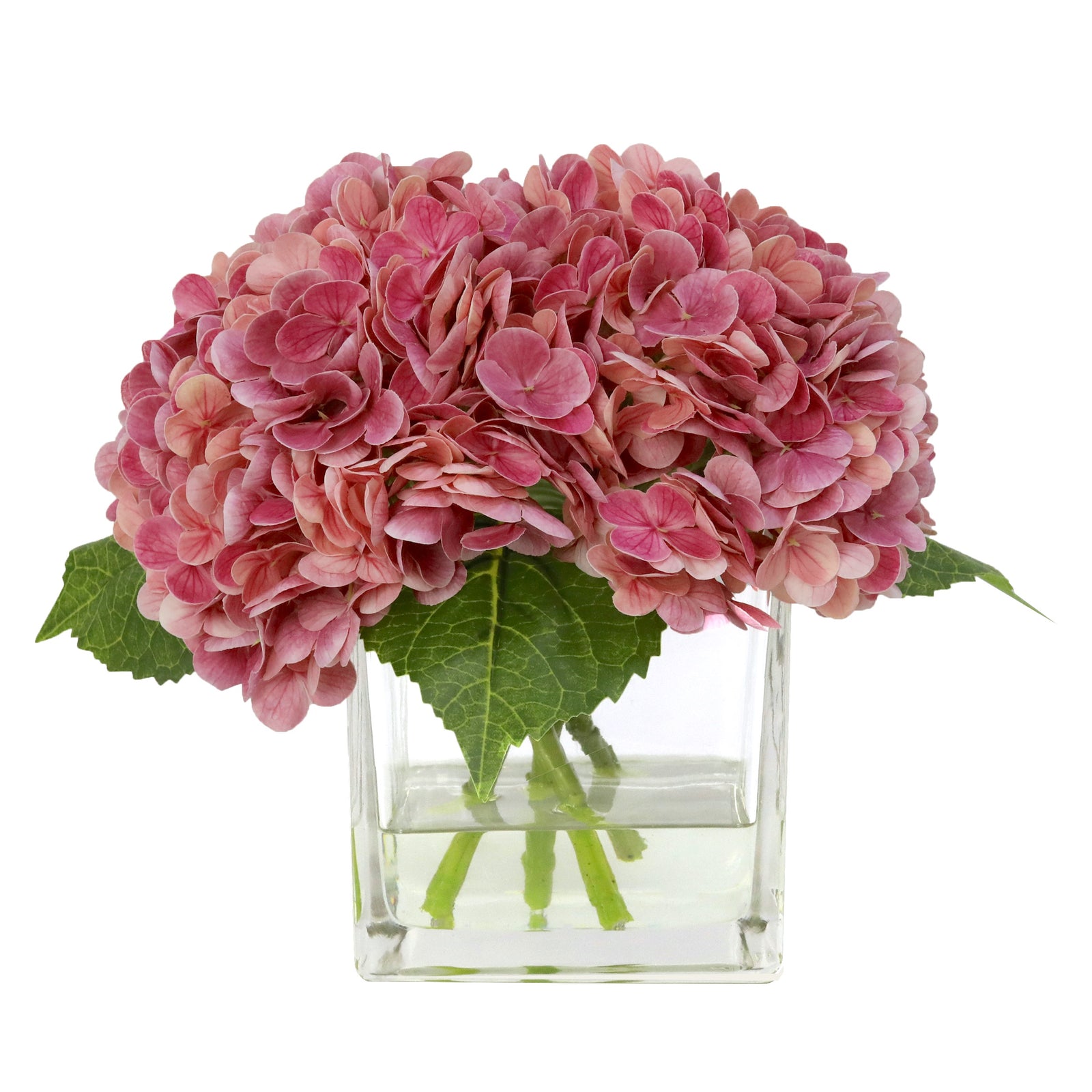 Dark Pink Artificial Hydrangea Arrangement in Square Vase - Large IHR-HYD020-DP-L