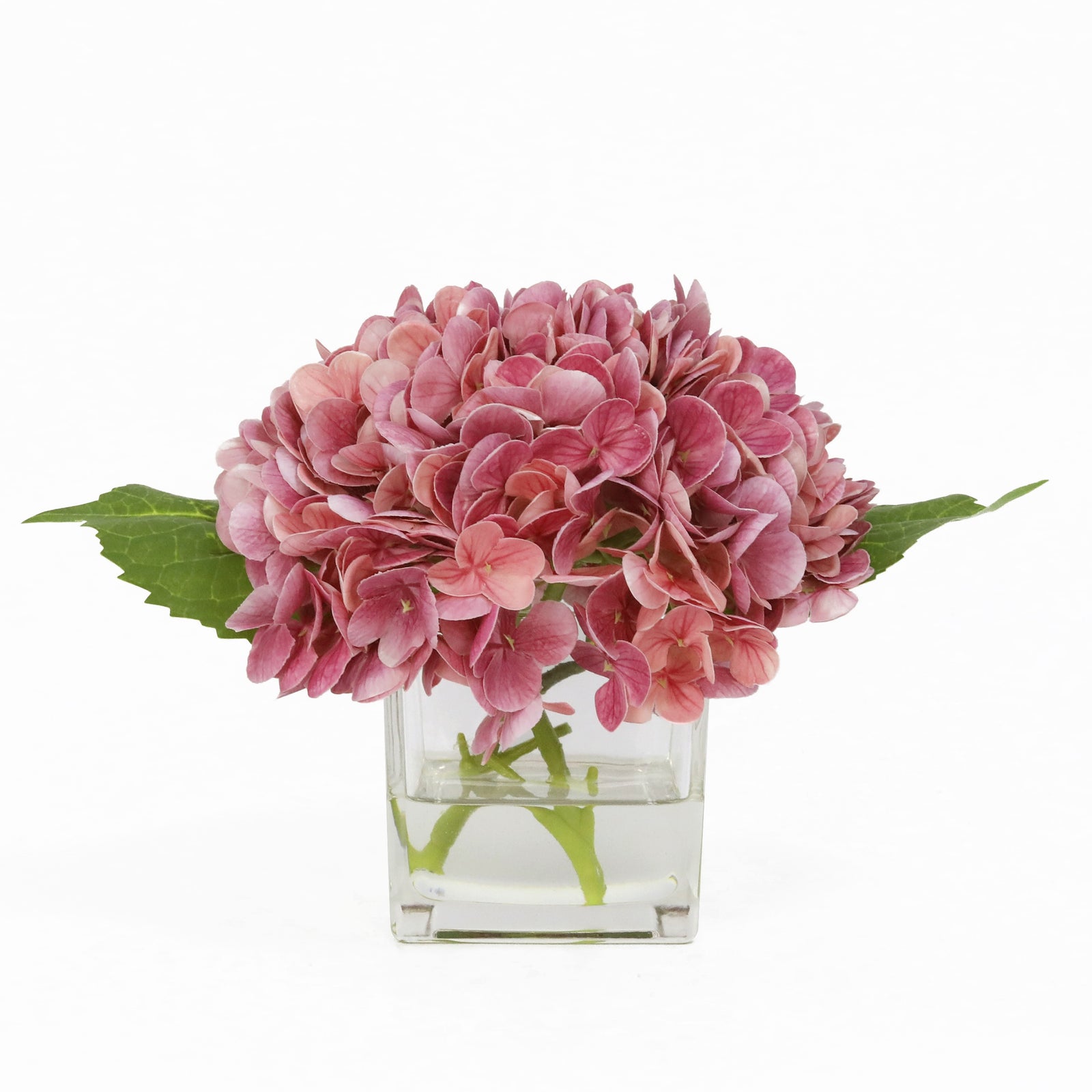Dark Pink Artificial Hydrangea Arrangement in Square Vase - Small IHR-HYD020-DP-S