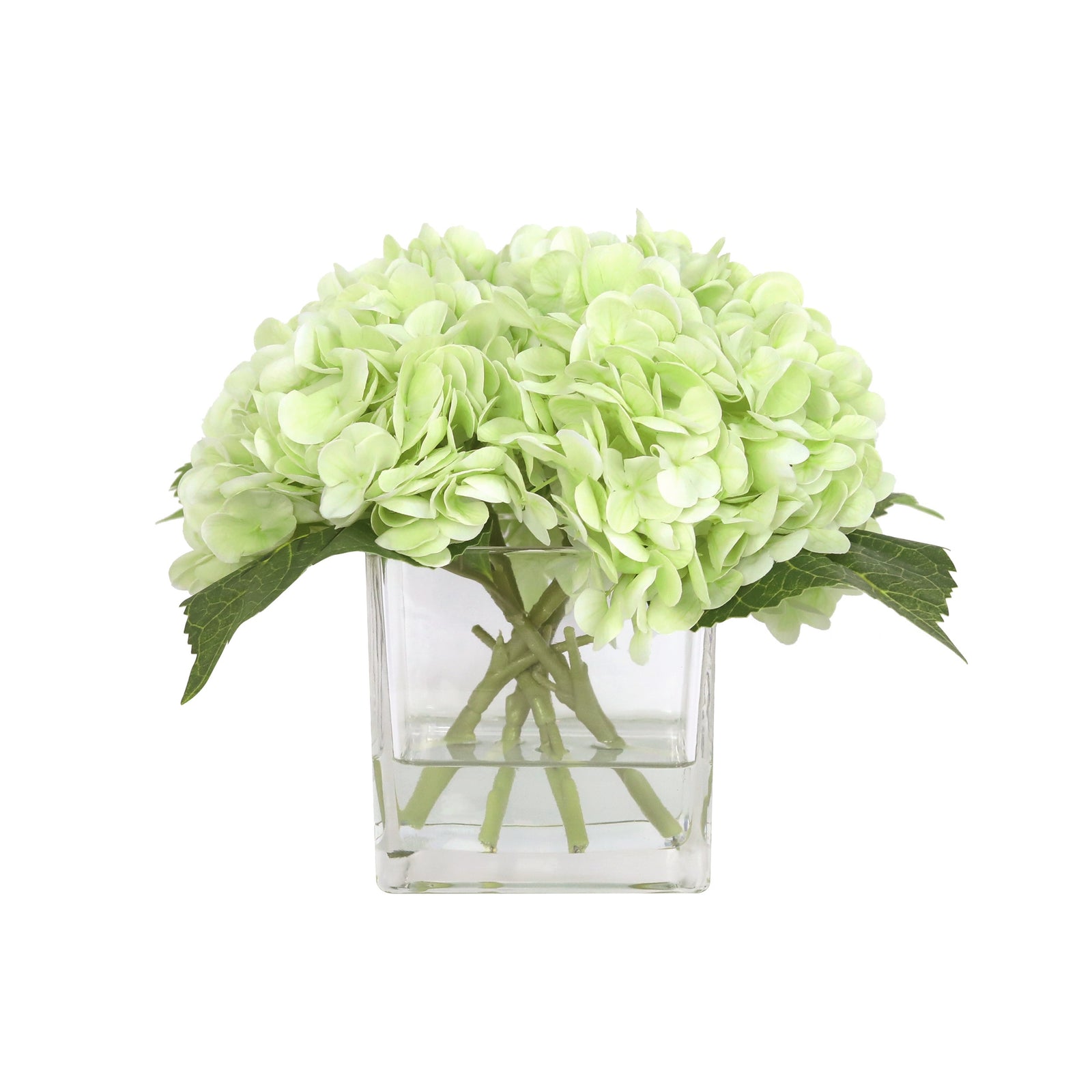 Light Green Artificial Hydrangea Arrangement in Square Vase - Medium IHR-HYD020-LG-M