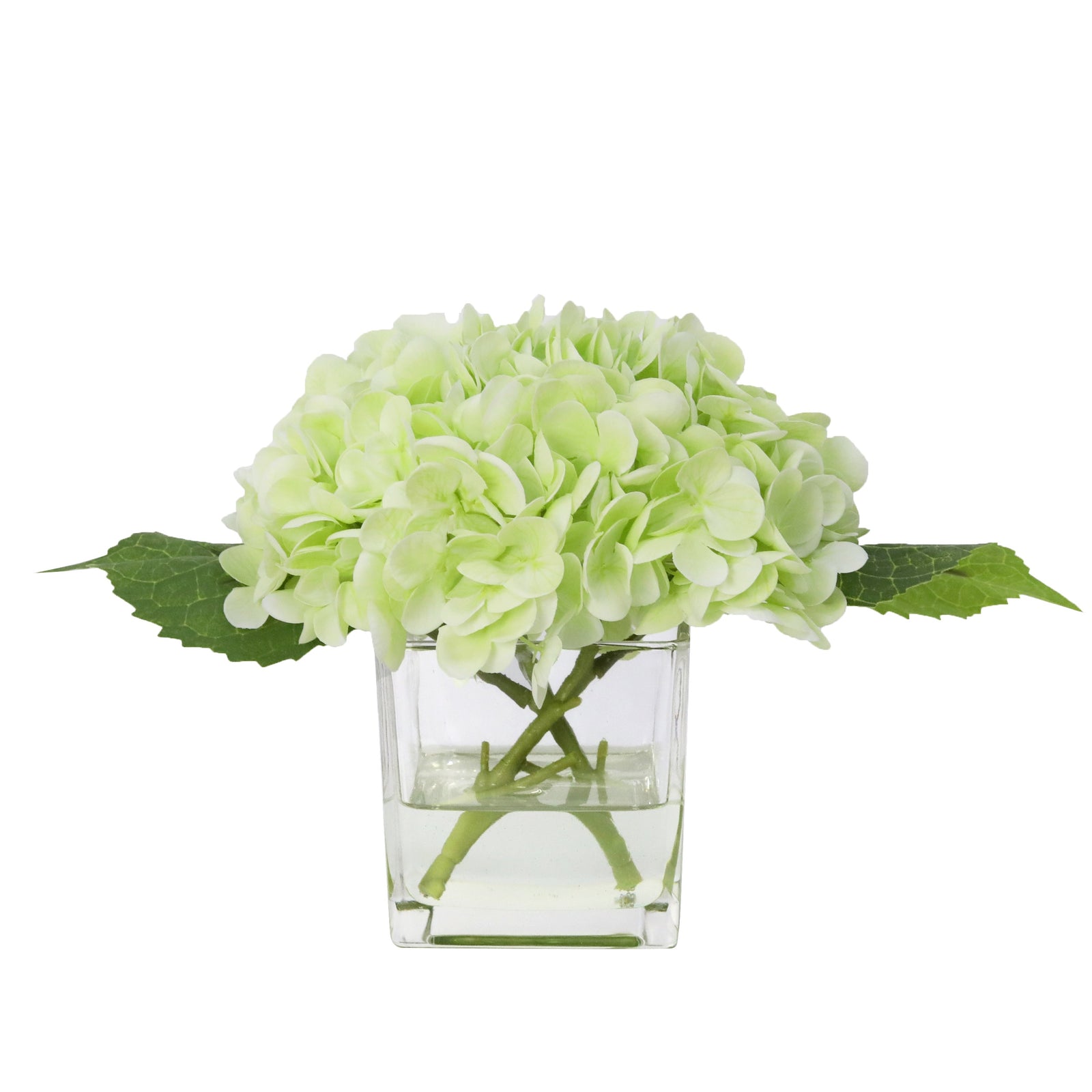 Light Green Artificial Hydrangea Arrangement in Square Vase - Small IHR-HYD020-LG-S