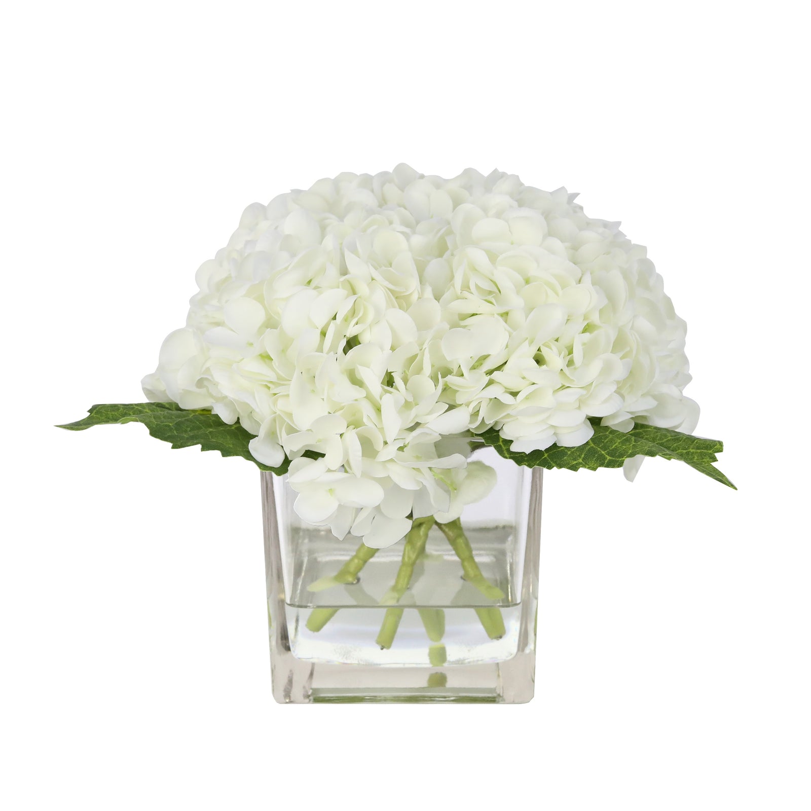 White Artificial Hydrangea Arrangement in Square Vase - Medium IHR-HYD020-W-M